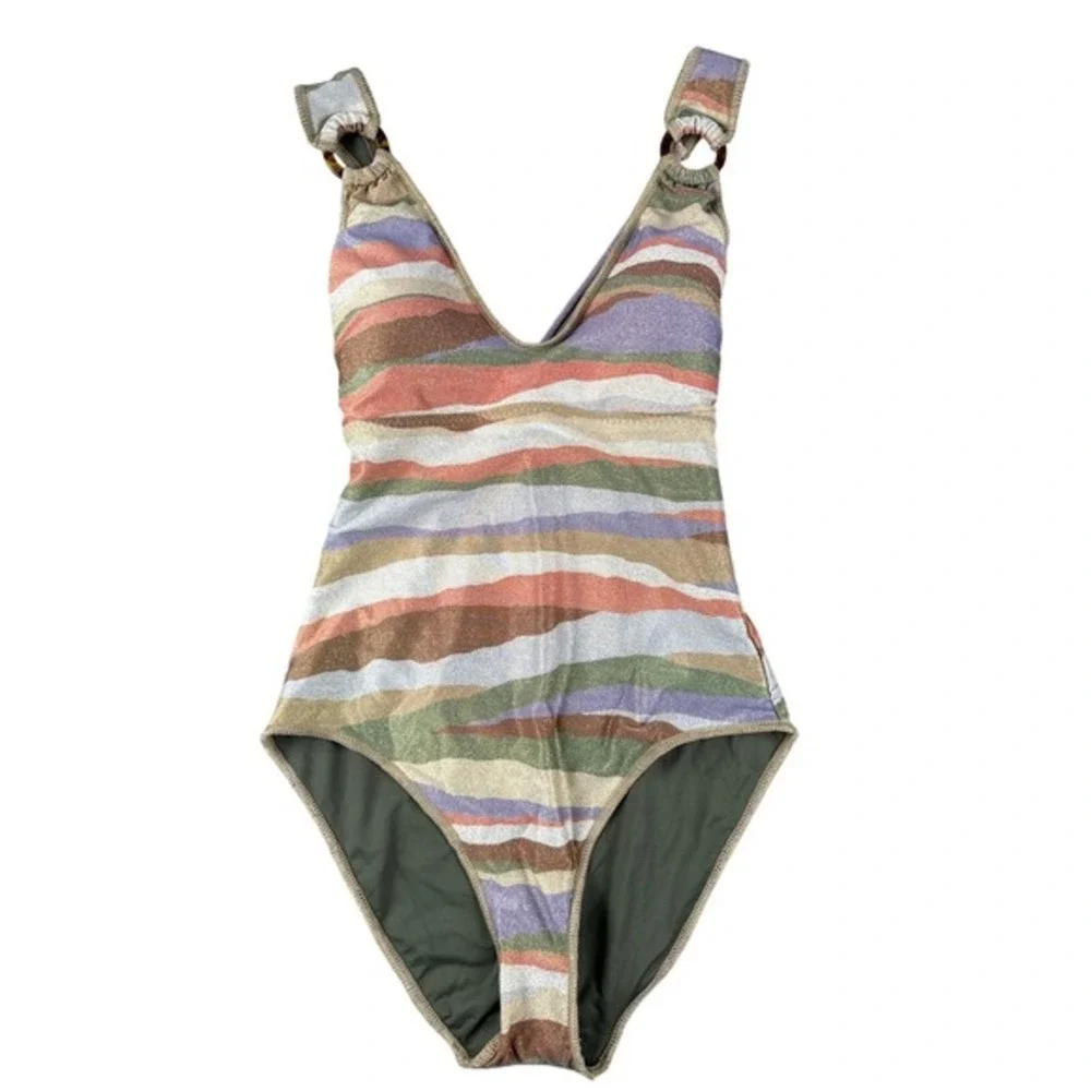 Becca‎ Rebecca Virtue Londyn Ring One Piece Swimsuit Canyon View Small Metallic